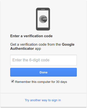 Two-factor authentication login screen